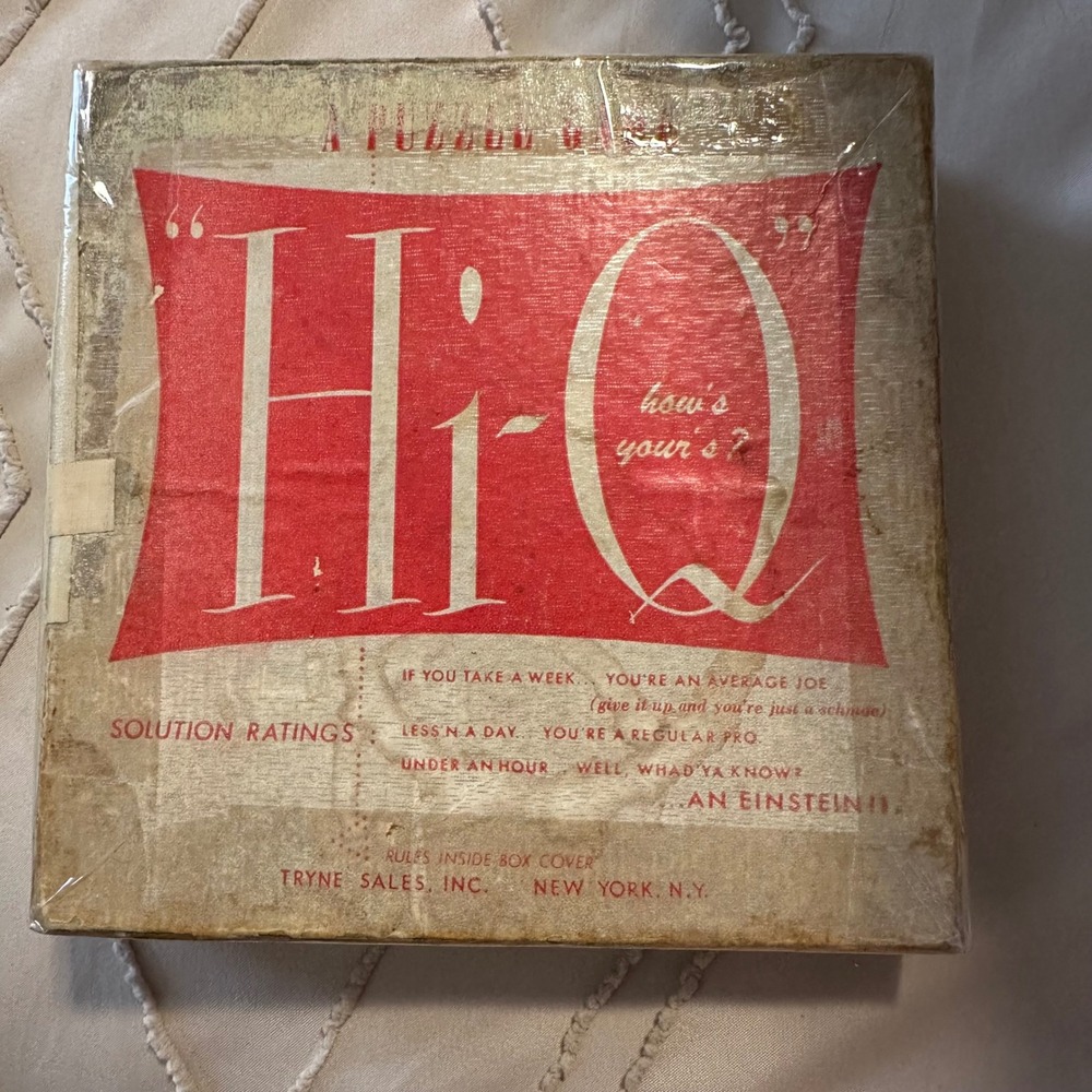 Vintage Hi-Q Puzzle Game Tryne Sales Inc Red Peg Solitaire Board Game 1950s